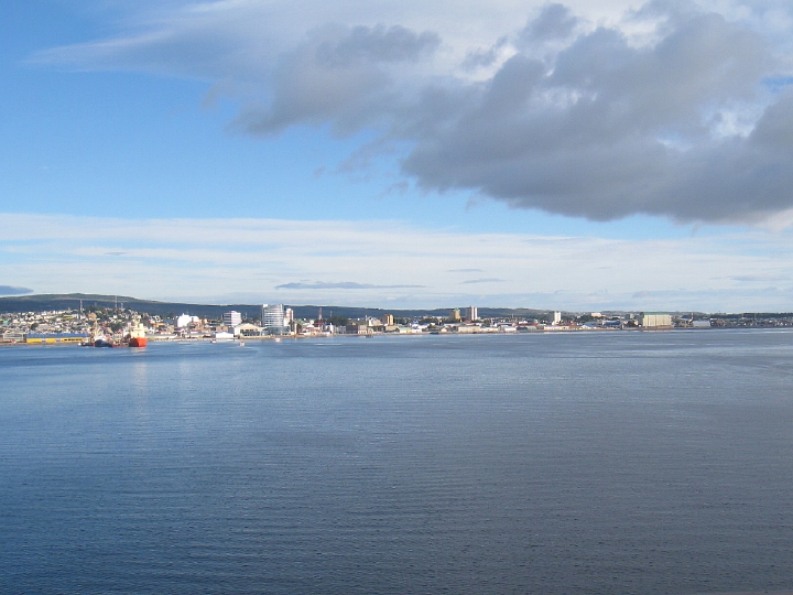 The harbour of Punta Arenas, Chile, seen from the approaching cruise ship