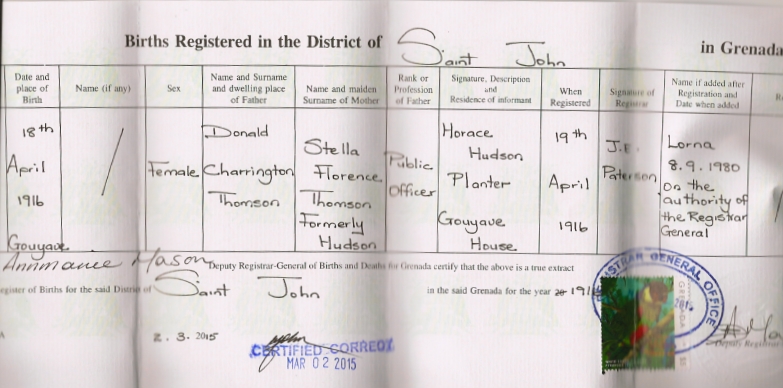 A hand-written birth certificate dated March 2, 2015