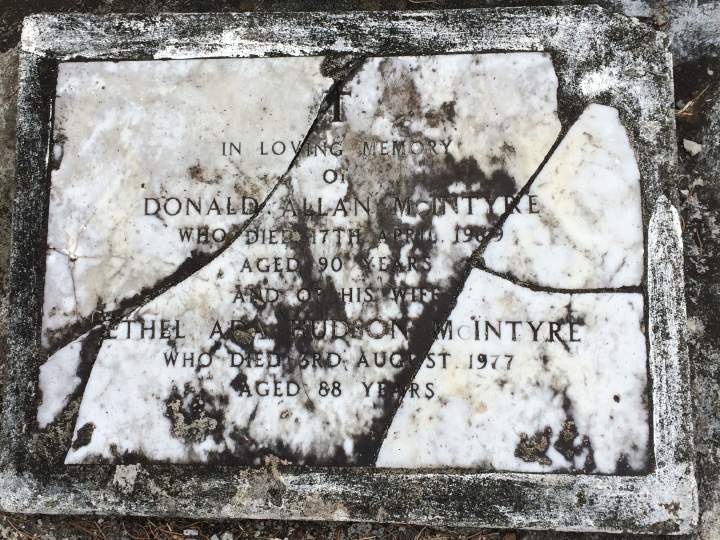 close-up of the grave marker for Donald and Ethel McIntyre