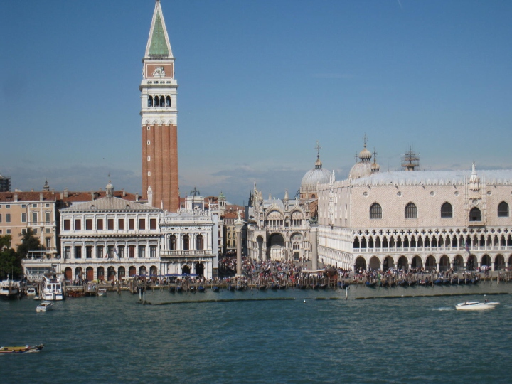 Piazza San Marco and the Doge's palace, seen from the height of the cruise ship