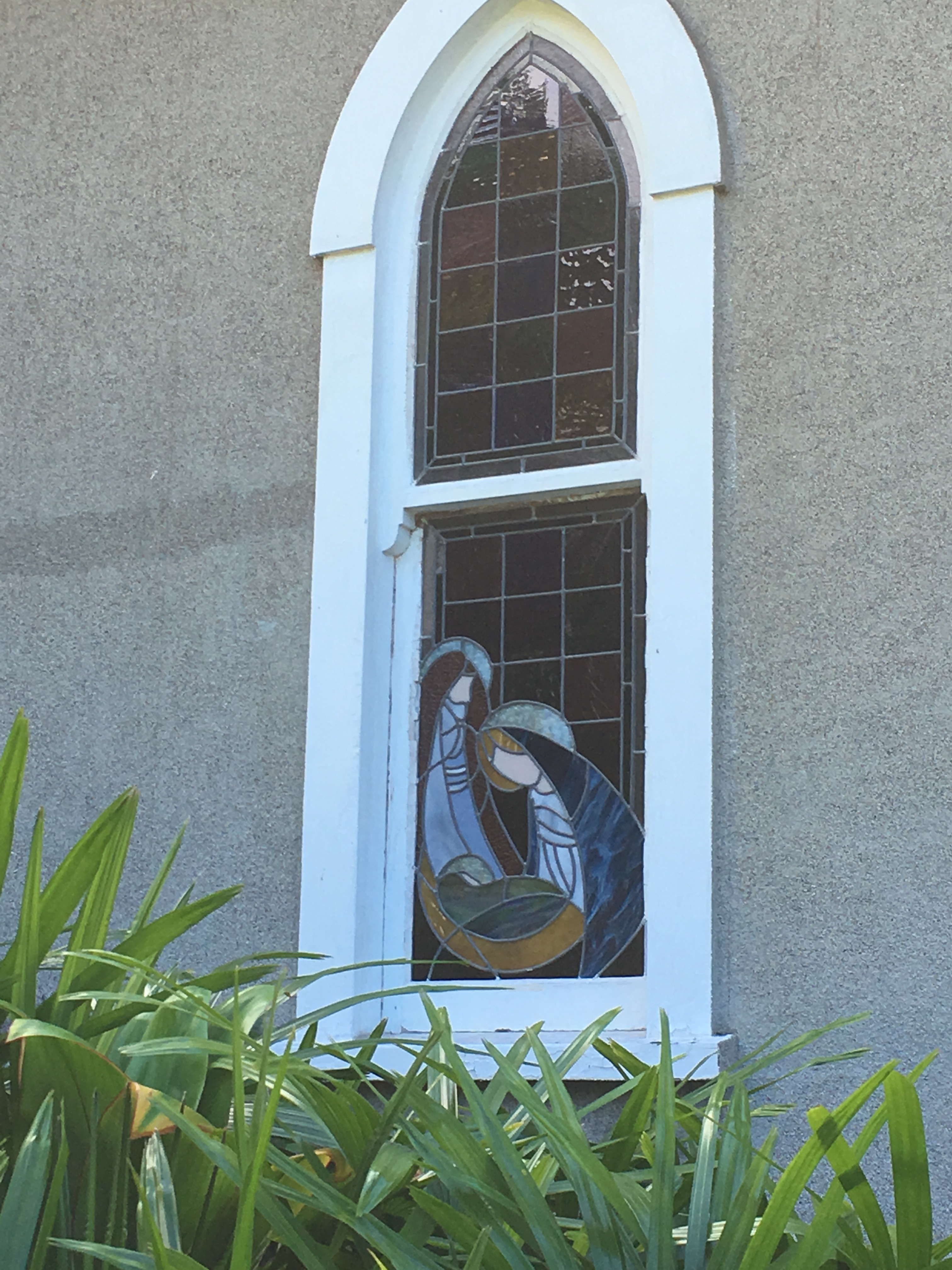 Exterior view of the Nativity window in Christ Church, Kealakekua, Hawaii