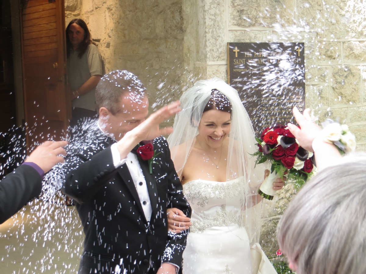 Troy and Marisa, in a shower of confetti
